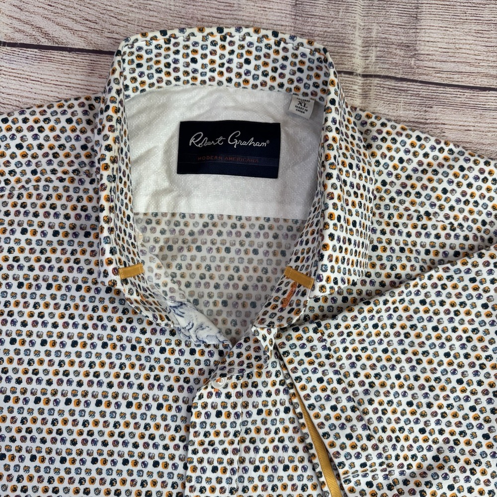 Robert Graham White Button-Down, Navy and Mustard Microprint, price is firm